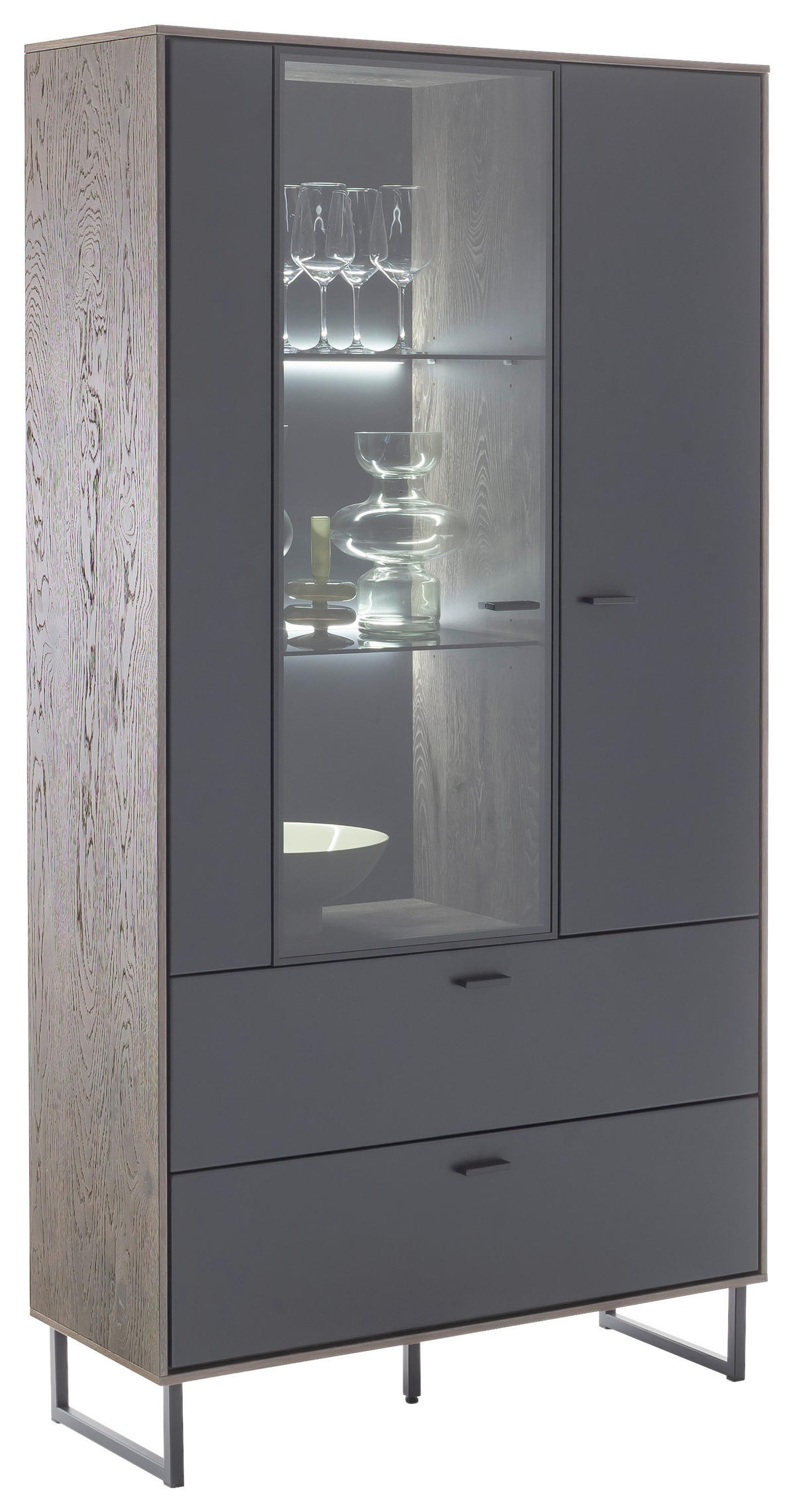 VITRINE in furniert Eiche Schwarz, Eichefarben  - Eichefarben/Anthrazit, Design, Glas/Holz (98/185/37cm) - MID.YOU