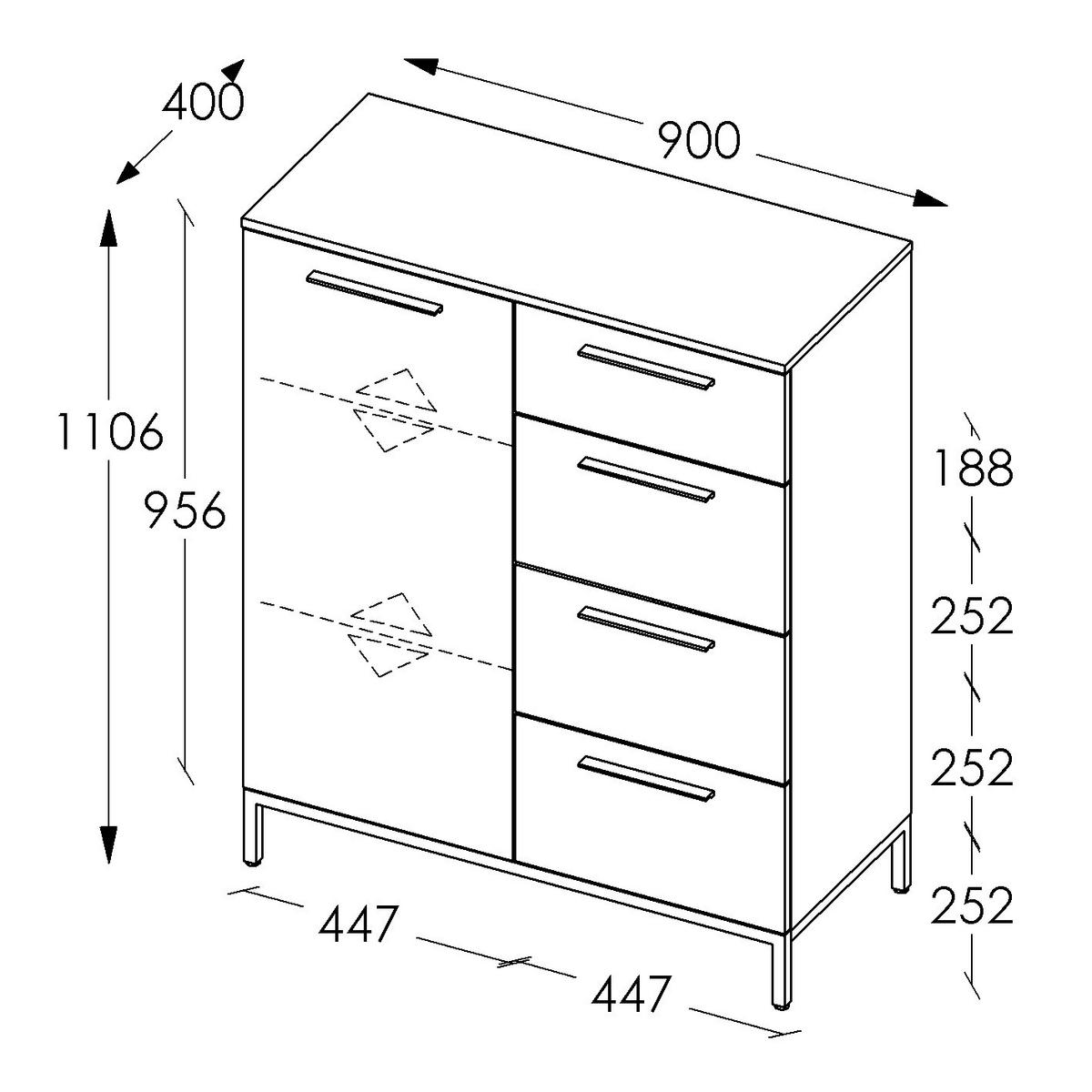 KOMMODE Soul  in 90/111/40 cm  - Dunkelgrau/Schwarz, MODERN, Holzwerkstoff/Metall (90/111/40cm)