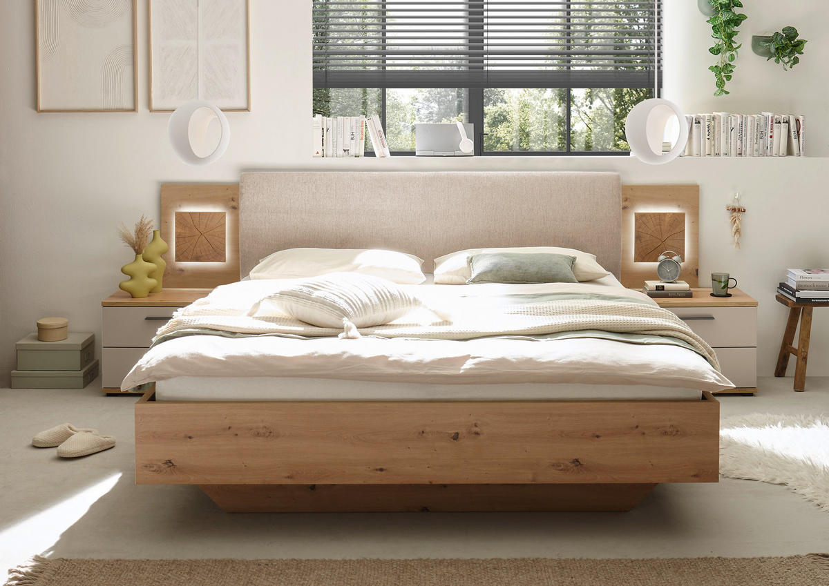 BETTANLAGE 180/200 cm  in Creme, Kaschmir, Eiche Artisan  - Kaschmir/Creme, KONVENTIONELL, Holzwerkstoff/Textil (180/200cm) - Xora