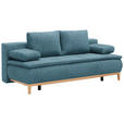 BOXSPRINGSOFA in Webstoff Blau - Blau/Eichefarben, Design, Holz/Textil (202/78-93/100cm) - Venda