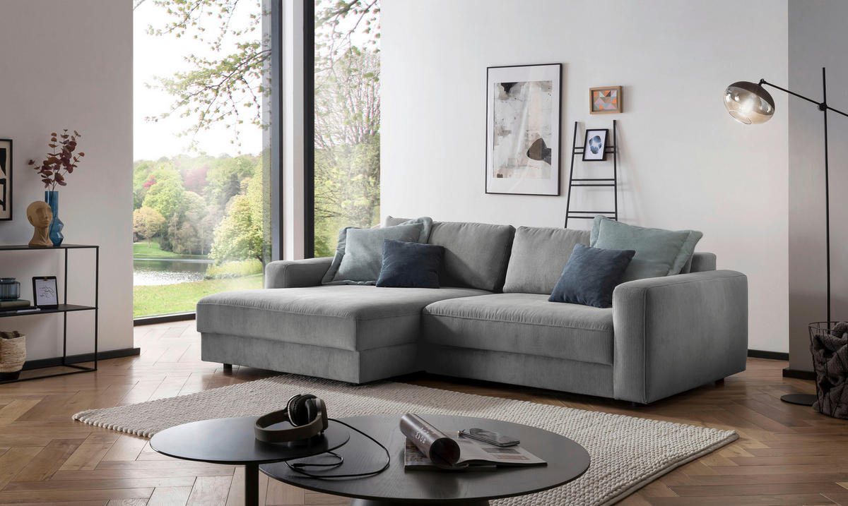 ECKSOFA in Cord Grau  - Schwarz/Grau, Modern, Textil (176/250cm) - Trendmanufaktur