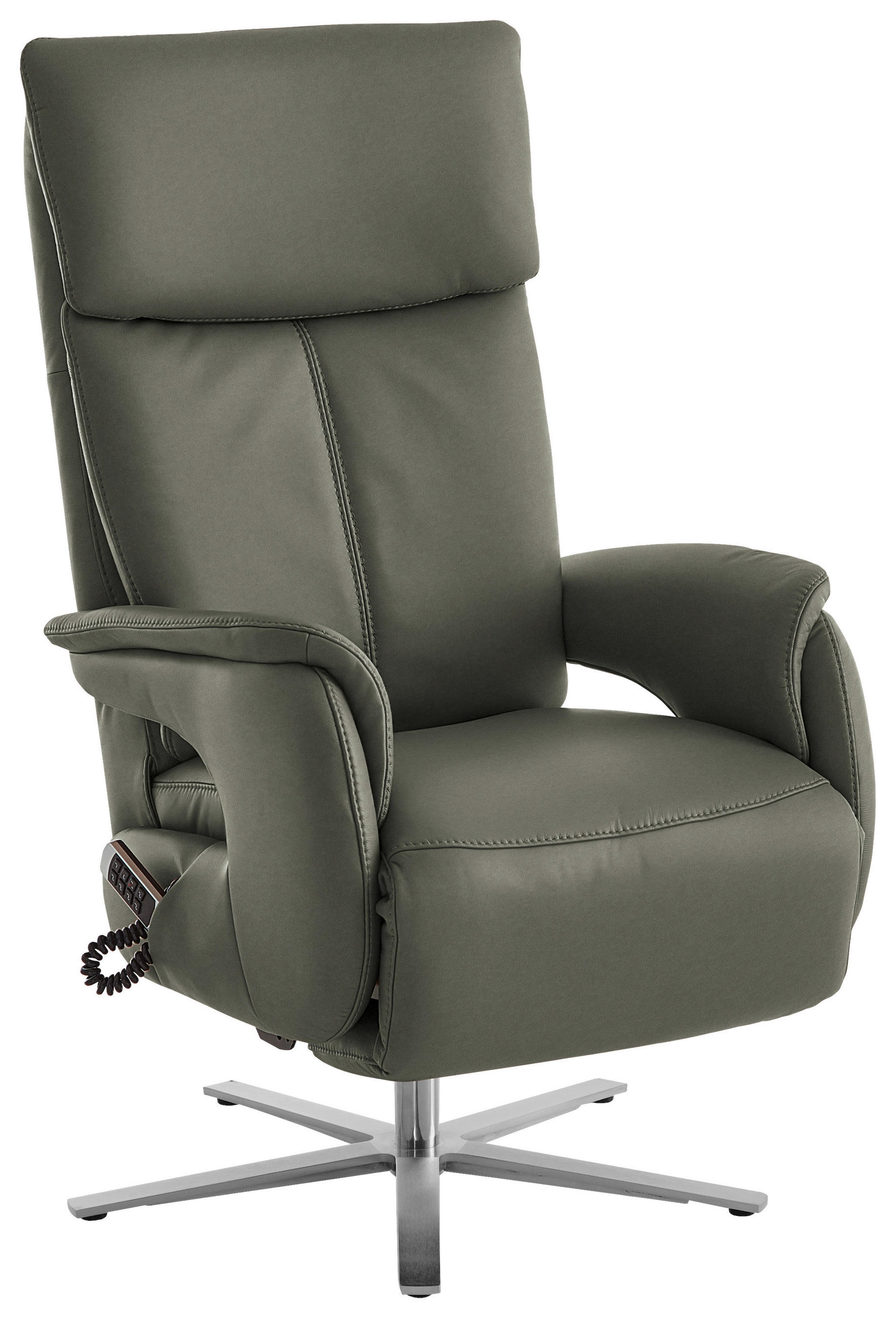 RELAXSESSEL in Leder Grau  - Edelstahlfarben/Grau, Design, Leder/Metall (70/124/85cm) - Cantus