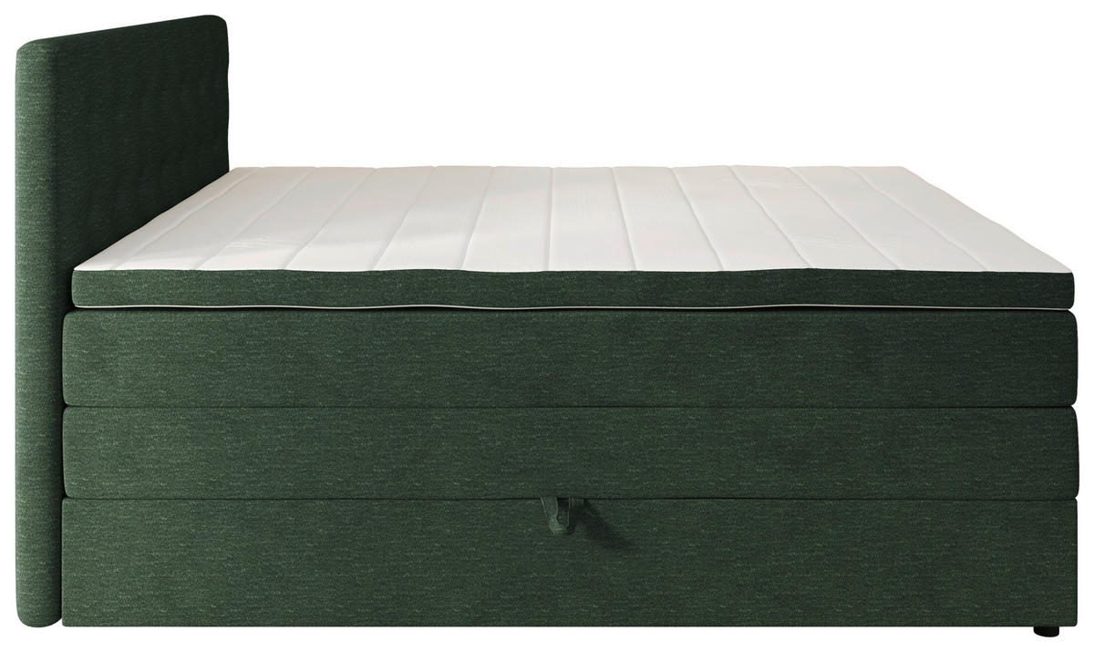 BOXSPRINGBETT 200/200 cm,  in Waldgrün, gepolstertes Kopfteil, Bettkasten, Topper, Matratzen, H3 + H4 = fest + sehr fest  - Waldgrün/Schwarz, KONVENTIONELL, Kunststoff/Textil (200/200cm) - Chameo