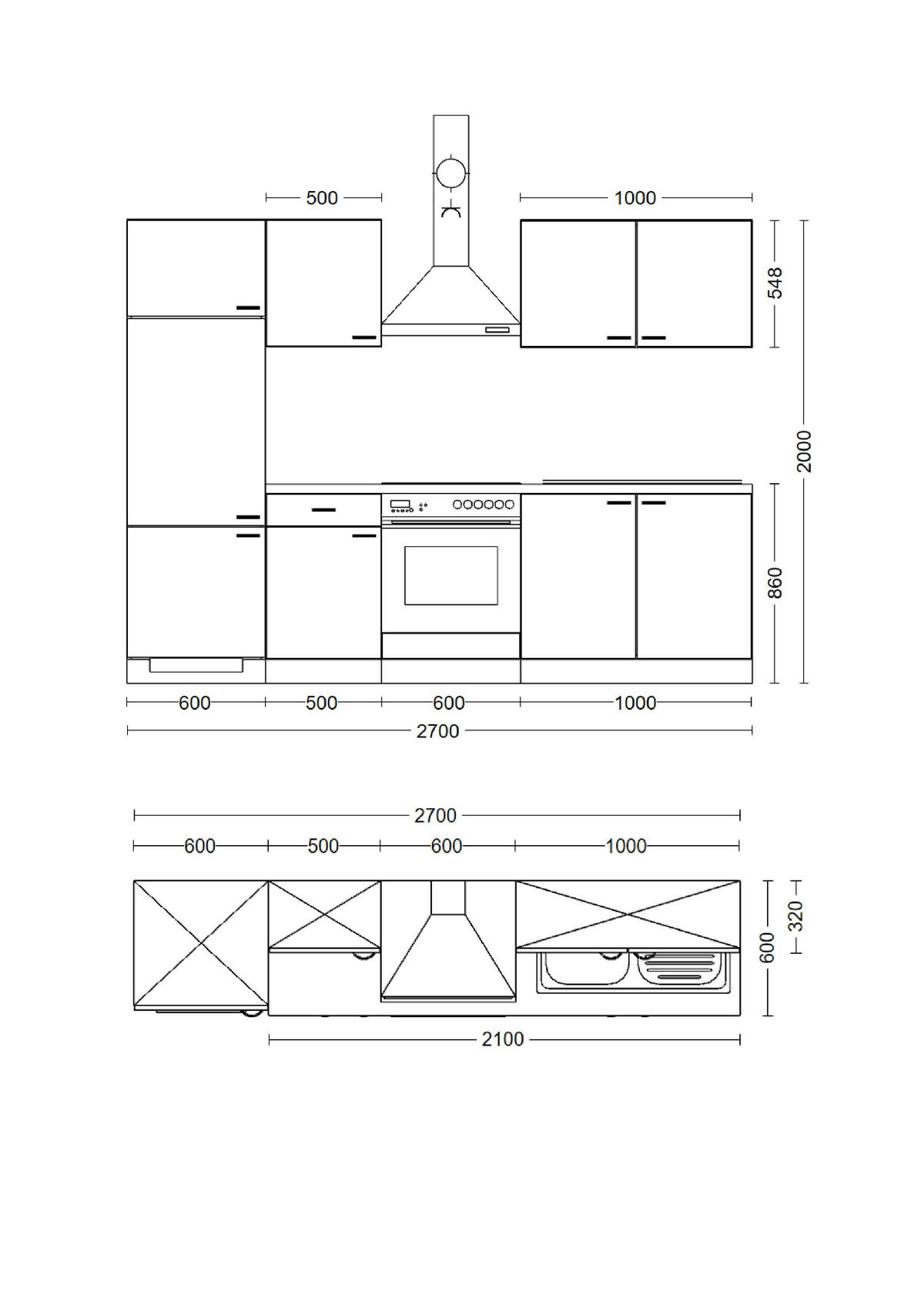 KUCHYNSKÁ LINKA VALERO 270 - biela s vysokým leskom/farba ušľachtilej ocele, Modern, kov/kompozitné drevo (270cm) - FlexWell