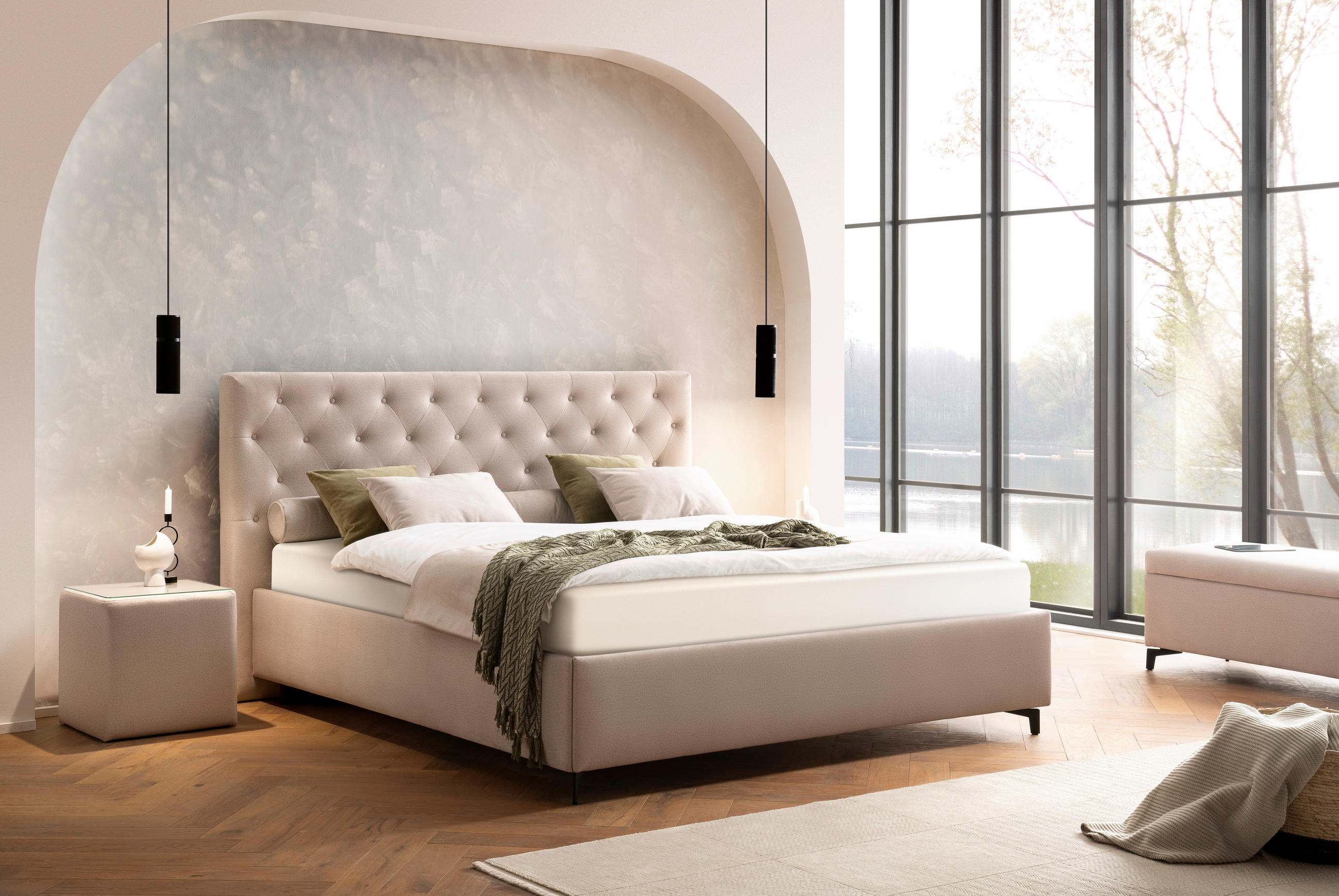 POLSTERBETT gepolstertes Kopfteil, Lattenroste Beige 200/200 cm  - Birkefarben/Beige, KONVENTIONELL, Holz/Textil (200/200cm) - Novel