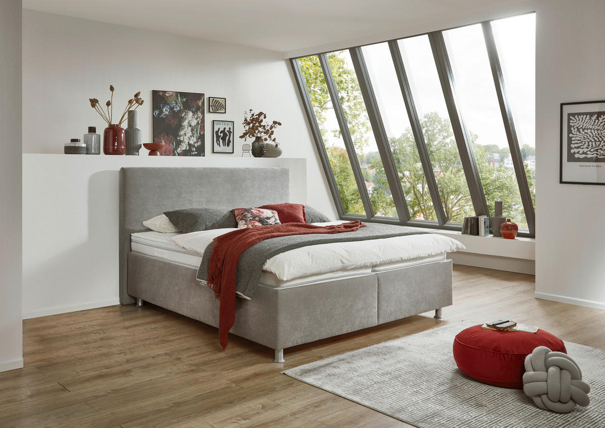 POLSTERBETT gepolstertes Kopfteil, Bettkasten, Lattenroste, Matratzen Beige 200/200 cm  - Beige/Silberfarben, KONVENTIONELL, Holz/Holzwerkstoff (200/200cm) - Beldomo - Sleep