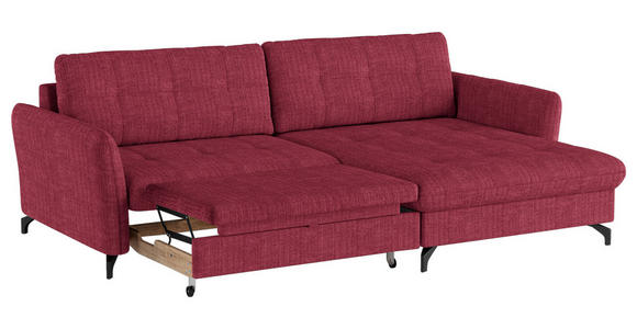 ECKSOFA in Flachgewebe, Leinenoptik Rot  - Rot/Schwarz, Design, Textil/Metall (242/170cm) - Xora