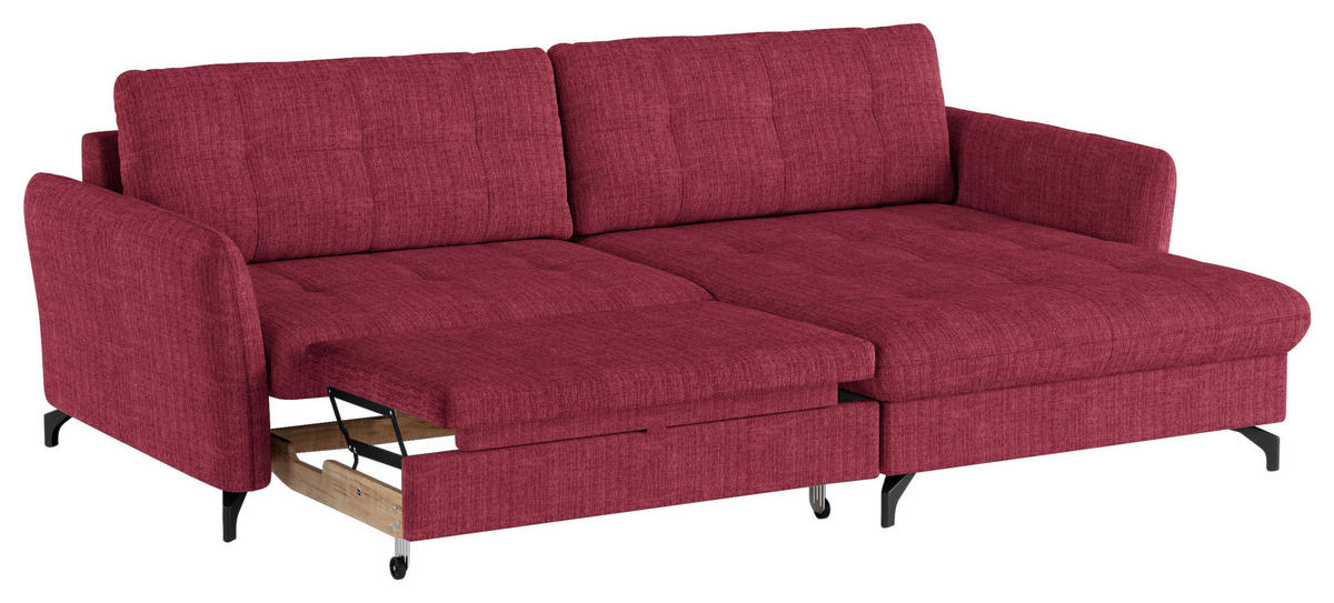 ECKSOFA in Flachgewebe, Leinenoptik Rot  - Rot/Schwarz, Design, Textil/Metall (242/170cm) - Xora