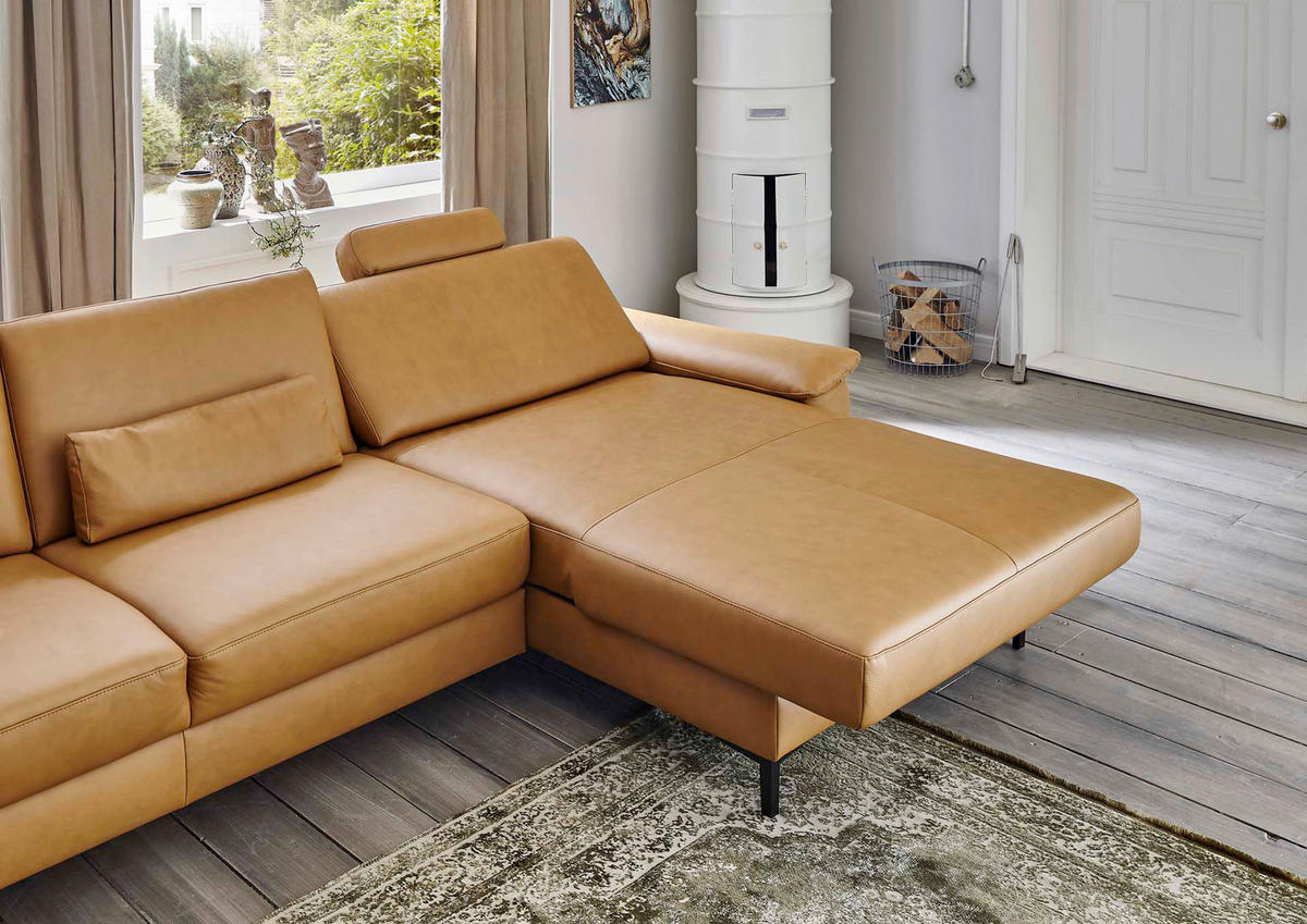 ECKSOFA in Echtleder Currygelb  - Currygelb/Schwarz, Design, Leder/Metall (175/334cm) - Dieter Knoll