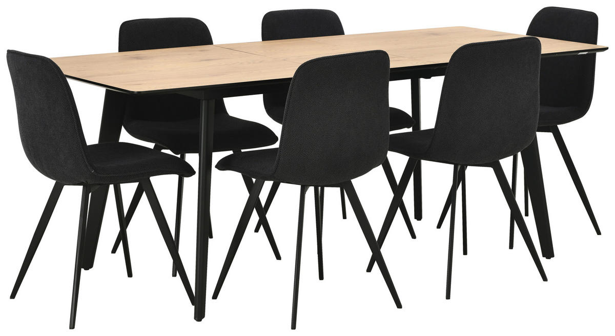 TISCHGRUPPE Holz, Metall, Textil, Holzwerkstoff Schwarz, Eichefarben  - Eichefarben/Schwarz, Basics, Holz/Holzwerkstoff (46/160-200/89/76/55/90cm) - Livetastic