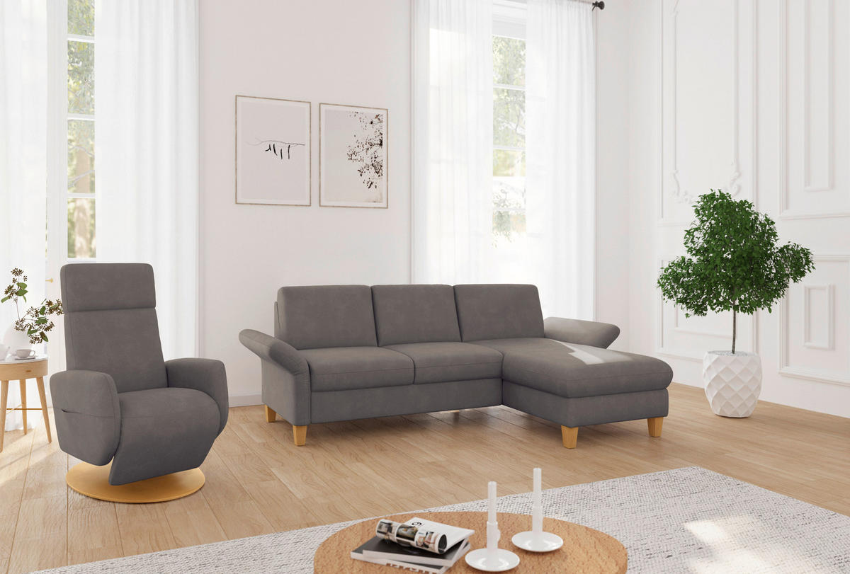ECKSOFA ROCHELLE E Schlammfarben Flachgewebe  - Schlammfarben/Eichefarben, KONVENTIONELL, Holz/Textil (251/164cm) - Sit & More