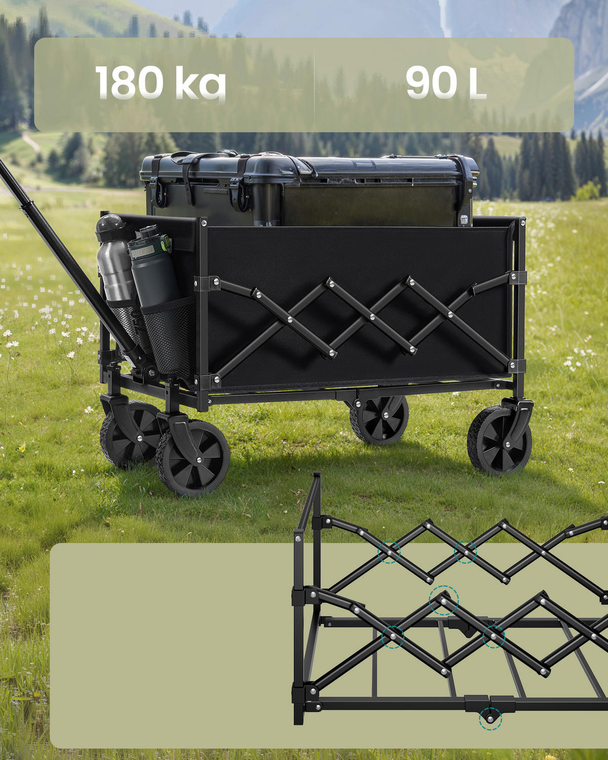 BOLLERWAGEN Schwarz 67/42/90,5 cm  - Schwarz, Basics, Textil/Metall (67/42/90,5cm)