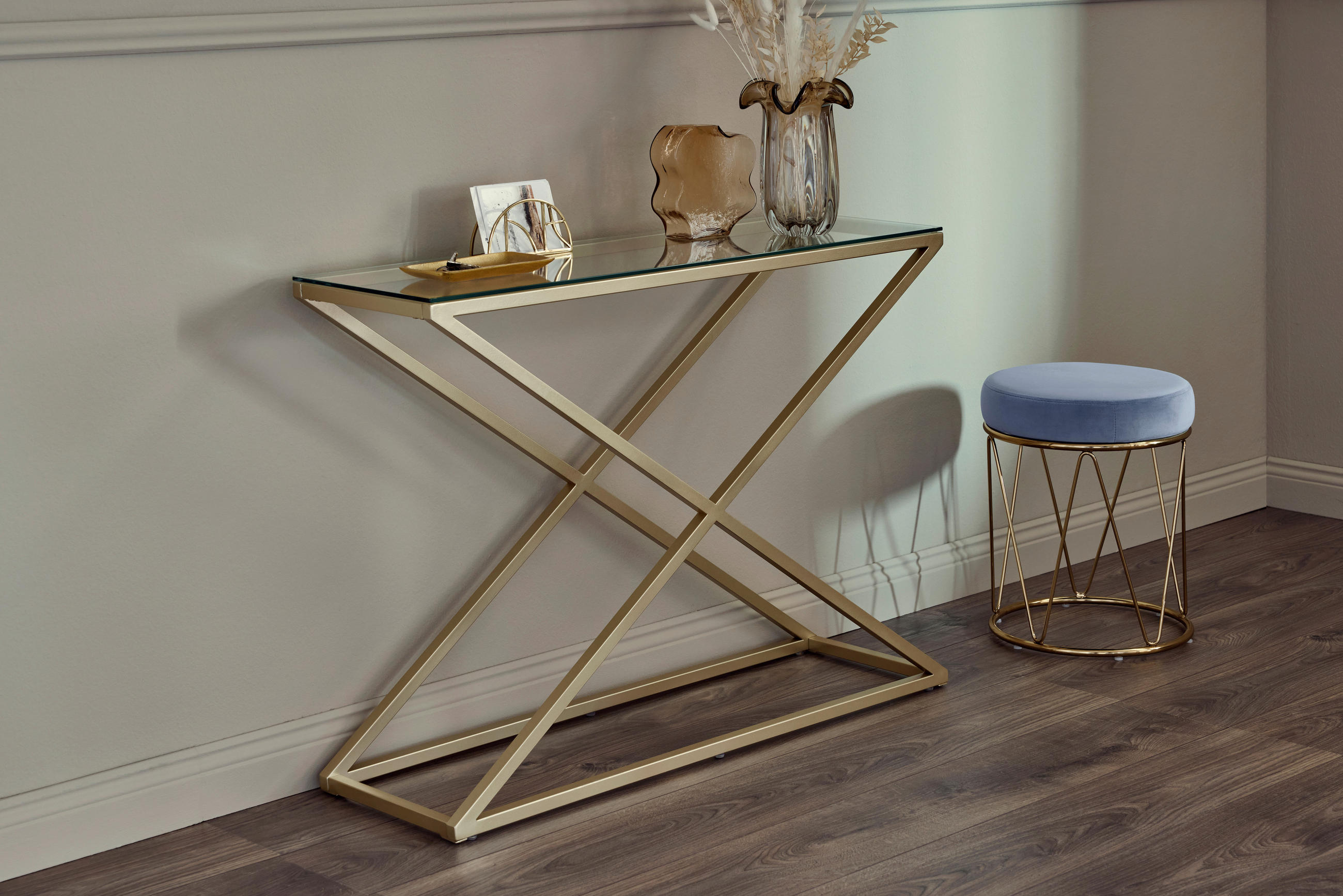KONSOLENTISCH in Metall, Glas 100/30/74 cm - Klar/Goldfarben, Modern, Glas/Metall (100/30/74cm) - Livetastic