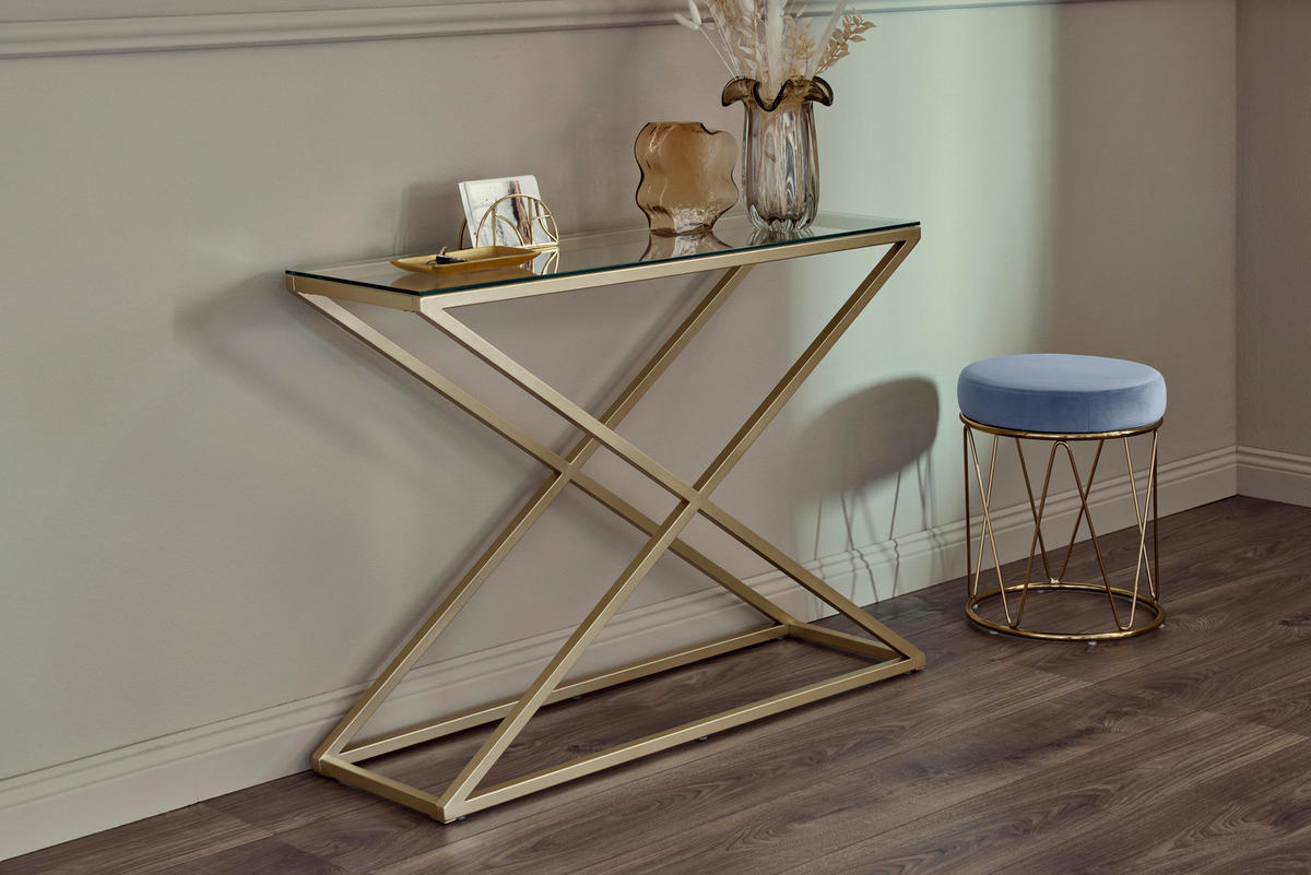 KONSOLENTISCH in Metall, Glas 100/30/74 cm   - Klar/Goldfarben, Modern, Glas/Metall (100/30/74cm) - Livetastic