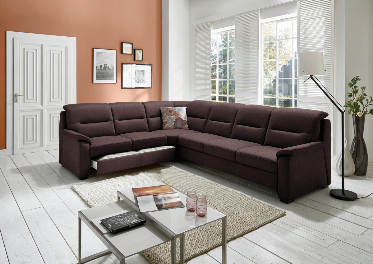 ECKSOFA in Mikrofaser Dunkelbraun  245/303 cm  - Dunkelbraun/Schwarz, KONVENTIONELL, Holz/Textil (245/303cm) - Beldomo Comfort