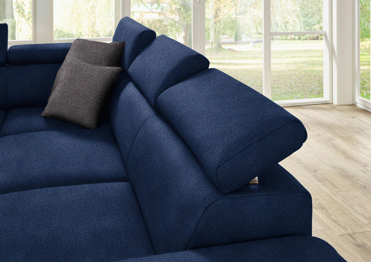 ECKSOFA in Mikrofaser Dunkelblau  273/226 cm  - Eichefarben/Beige, Natur, Holz/Textil (273/226cm) - Beldomo System
