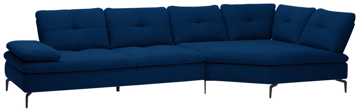 ECKSOFA  in Flachgewebe Blau  344/157 cm  - Blau/Schwarz, Design, Textil/Metall (344/157cm) - Chilliano