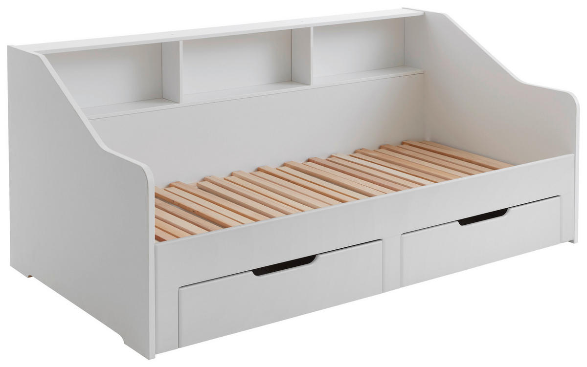 AUSZIEHBETT 90-180/200 cm Weiss  - Weiss/Buchefarben, Konventionell, Holzwerkstoff (90-180/200cm) - Carryhome