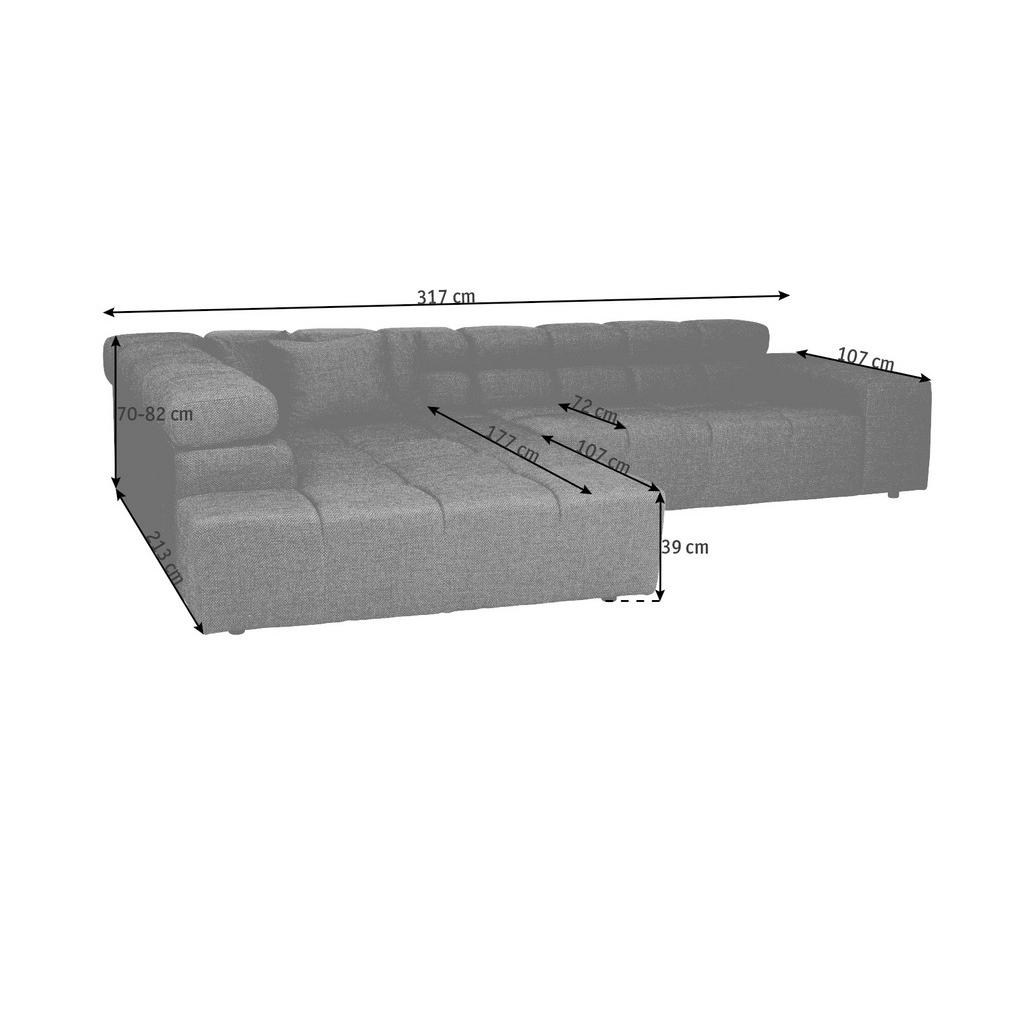 Thumbnail - Hom`in Ecksofa, Hellgrau, Textil, 4-Sitzer, Füllung: Schaumstoff, Ottomane links, L-Form, 317x213 cm, Blauer Engel, Gold...