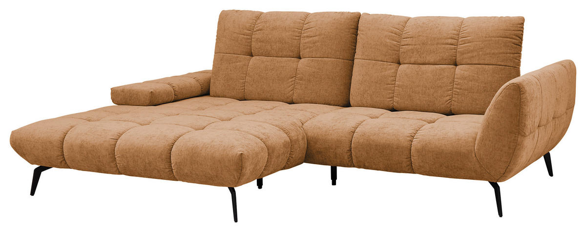 ECKSOFA Senfgelb Flachgewebe Rücken echt, Sitztiefenverstellung  - Senfgelb/Schwarz, KONVENTIONELL, Textil/Metall (211/273cm) - SetOne by Musterring
