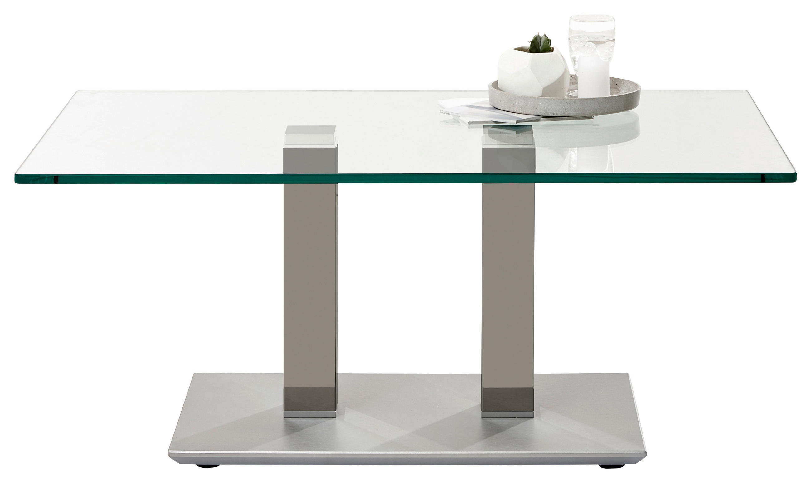 COUCHTISCH Klarglas 110/70/46 cm rechteckig Grau, Edelstahlfarben  - Edelstahlfarben/Grau, Design, Glas/Kunststoff (110/70/46cm)