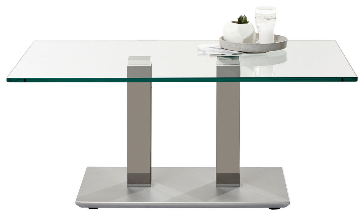 COUCHTISCH Klarglas 110/70/46 cm rechteckig Grau, Edelstahlfarben  - Edelstahlfarben/Grau, Design, Glas/Kunststoff (110/70/46cm)