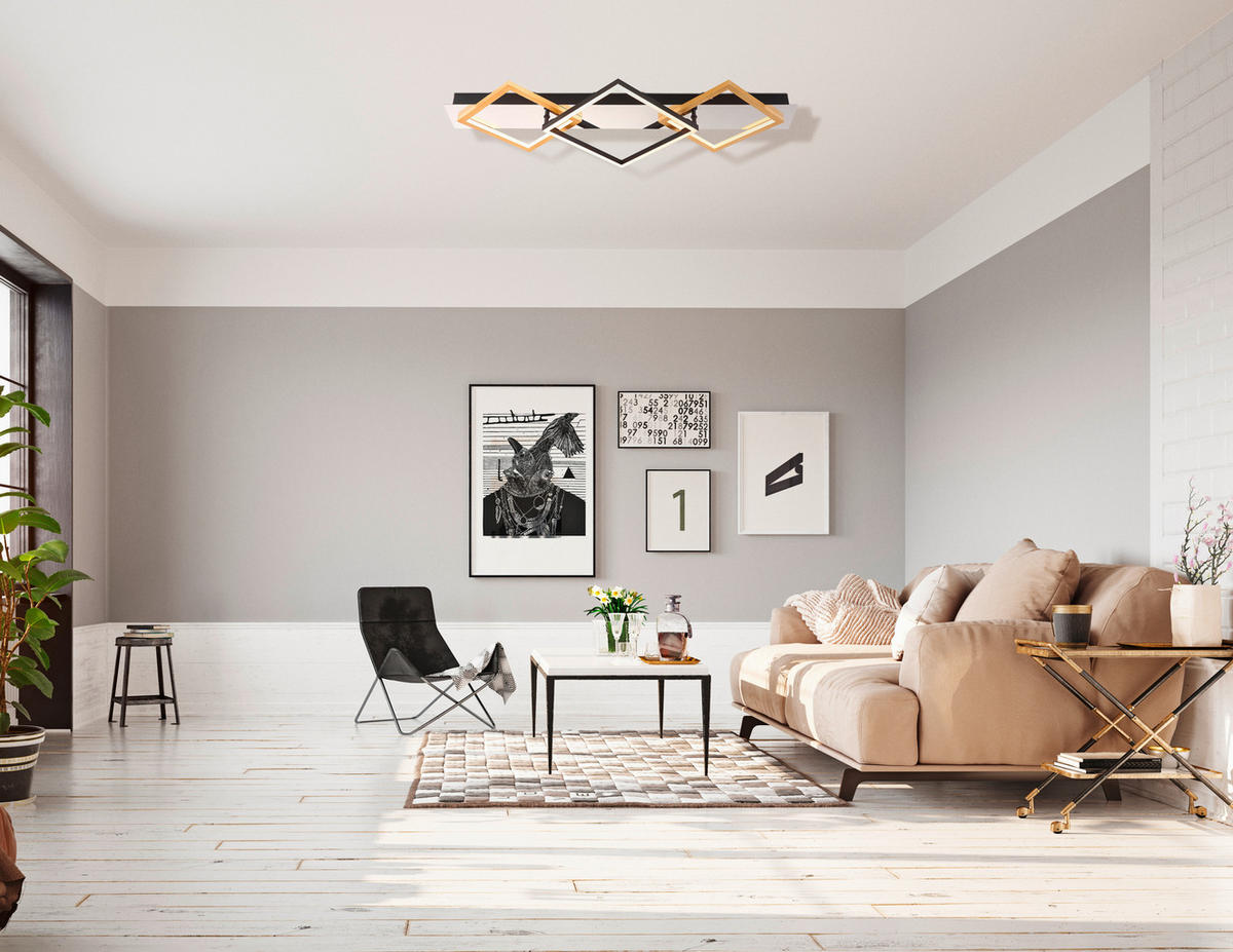 LED-DECKENLEUCHTE 32 W     - Goldfarben/Opal, Design, Kunststoff/Metall (78/35,5cm) - Globo