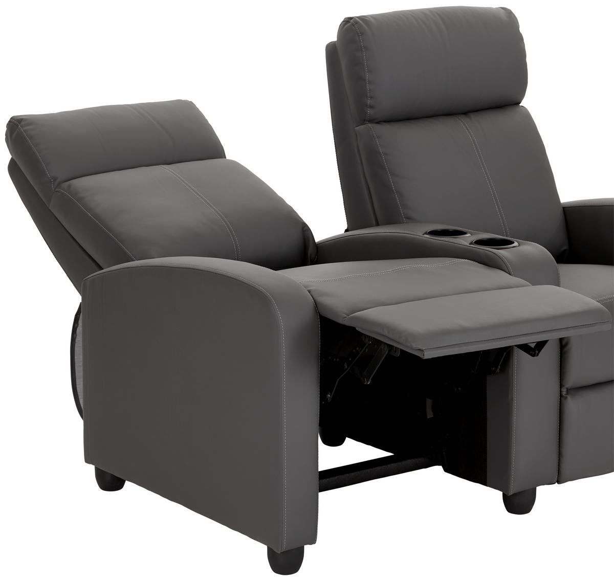 HEIMKINO-SOFA Lederlook Grau  - Schwarz/Grau, KONVENTIONELL, Kunststoff/Textil (128/100/87cm) - MID.YOU