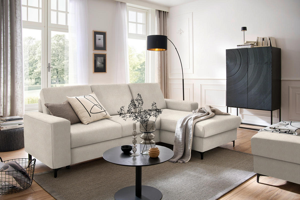 ECKSOFA in Webstoff Beige  - Beige/Schwarz, Konventionell, Textil/Metall (247/167cm) - Stylife
