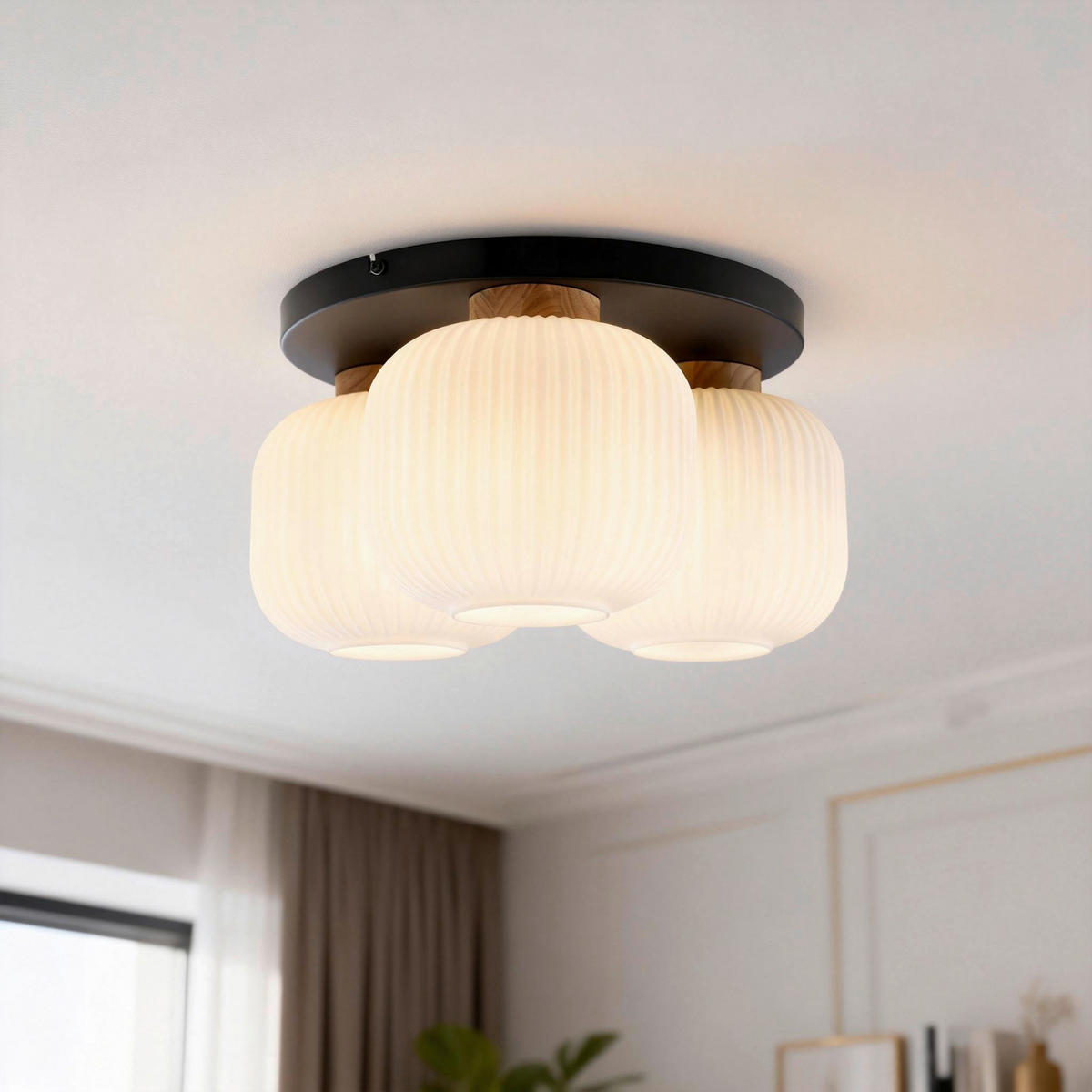 DECKENLEUCHTE  45.5/22 cm    - Weiß, Trend, Glas/Holz (45.5/22cm) - Collet's Monde