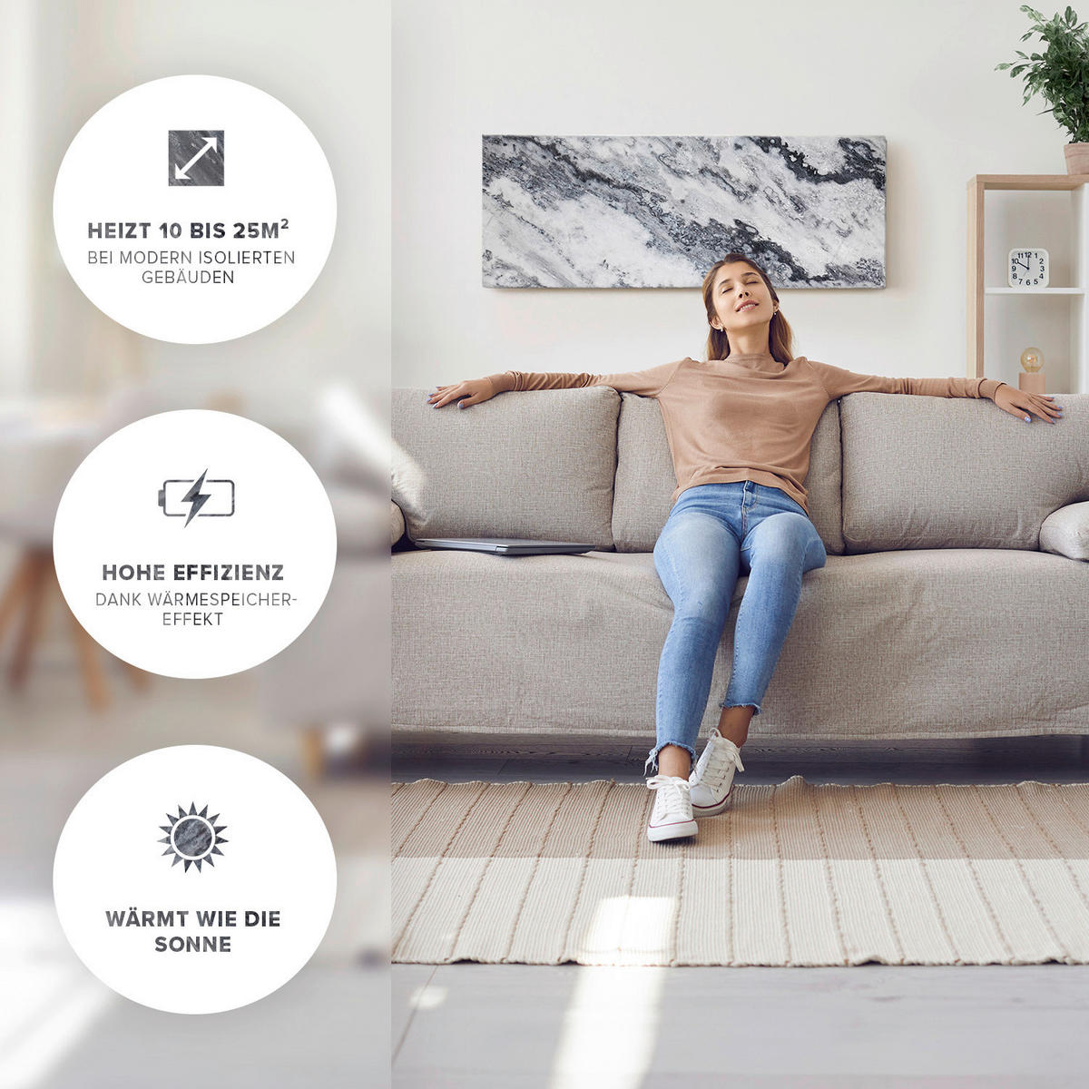 INFRAROT-HEIZPANEEL 800 W W  - Hellgrau, Basics, Stein (100/40/2cm) - MID.YOU