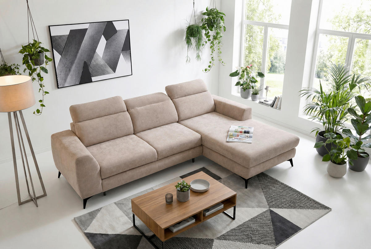 ROHOVÁ SEDAČKA, textil, béžová - černá/béžová, Basics, kov/textil (264/191cm) - Livetastic
