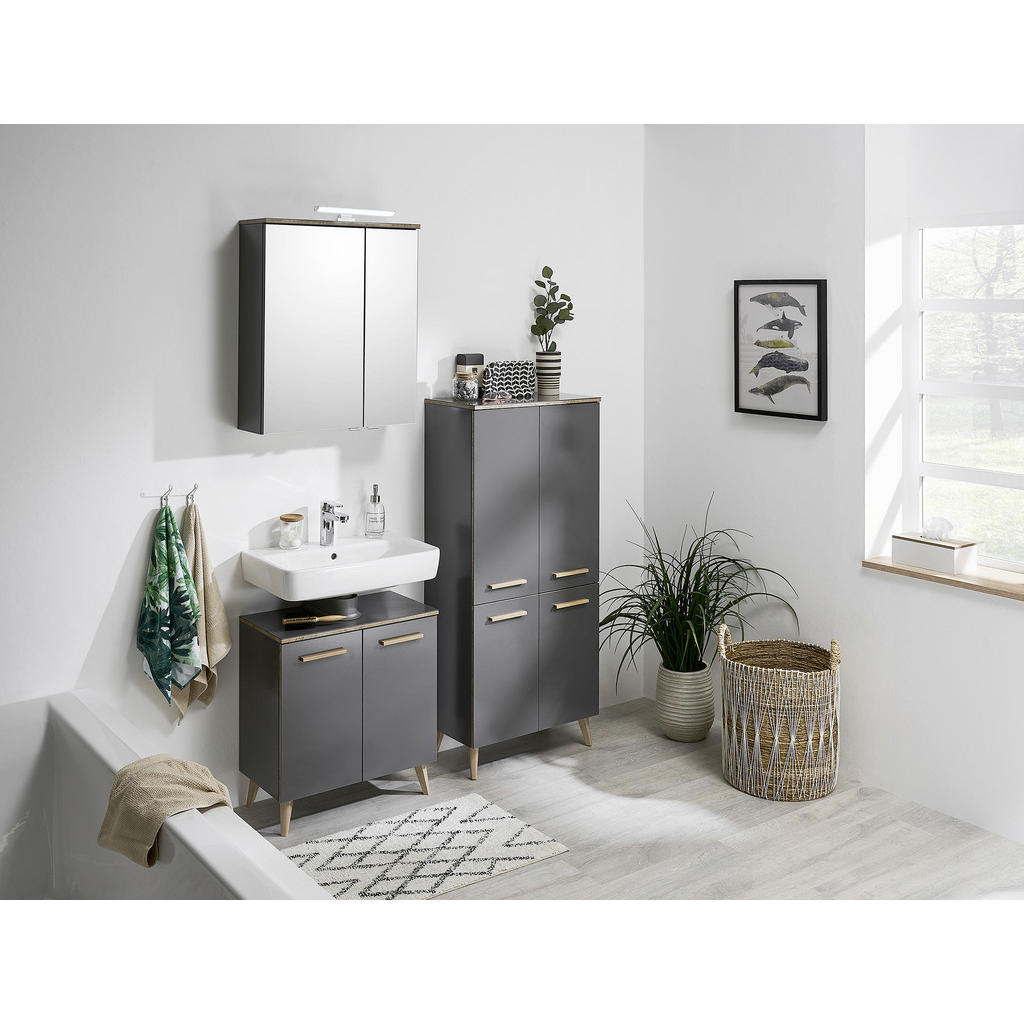 Thumbnail - Xora Midischrank Bludenz, Grau, Holzwerkstoff, 3 Fächer, 60x123.2x33 cm, Made in Germany, Beimöbel erhältlich, hängend, ...