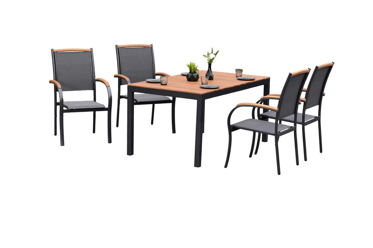 GARTENTISCHGRUPPE beschichtet AkazieHartholz Aluminium  - Graphitfarben/Grau, KONVENTIONELL, Holz/Textil - Gardenson