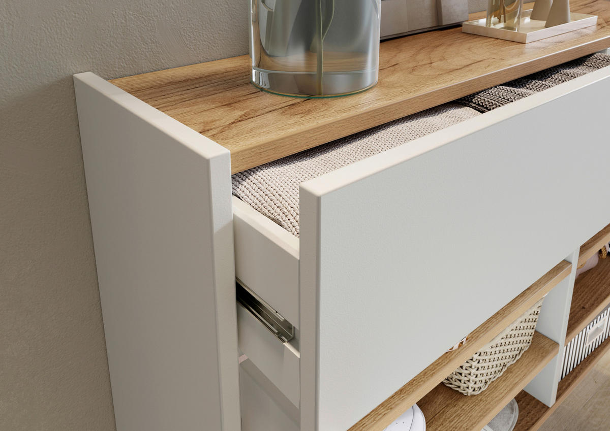 HÄNGESCHUHSCHRANK Weiß, Eichefarben  - Eichefarben/Schwarz, Design, Holzwerkstoff/Metall (110/57/22cm)