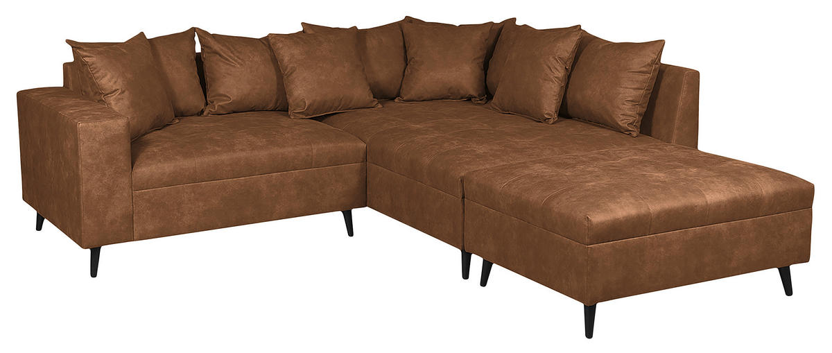 Ecksofa inkl. Hocker Braun Mikrofaser  - Schwarz/Braun, Design, Holz/Textil (247/174cm) - MID.YOU
