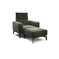 Sessel inkl. Hocker in Samt Waldgrün  - Waldgrün/Schwarz, Design, Textil/Metall (110/85/86-94cm) - SENSOO