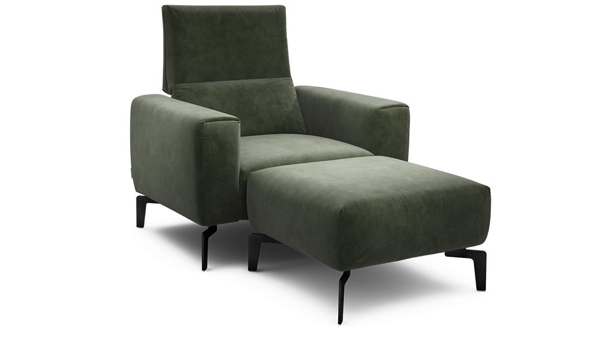 Sessel inkl. Hocker in Samt Waldgrün  - Waldgrün/Schwarz, Design, Textil/Metall (110/85/86-94cm) - SENSOO
