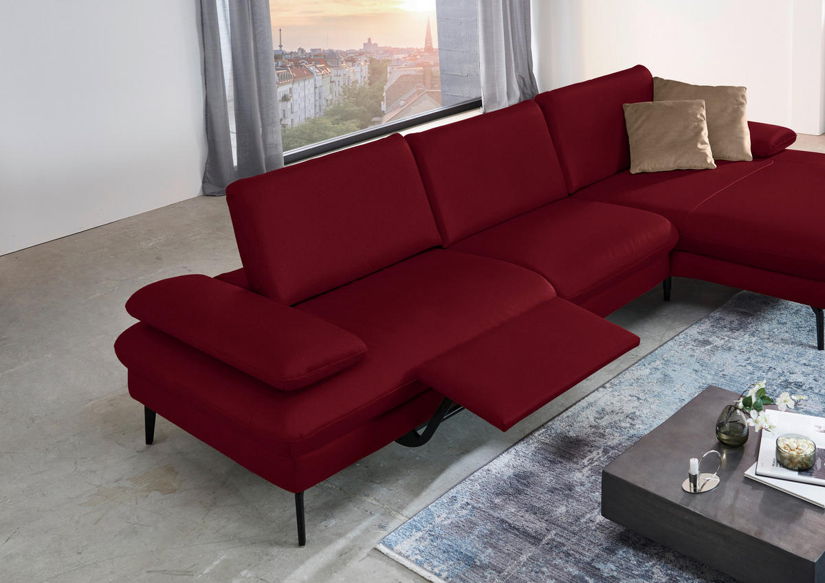 ECKSOFA in Echtleder Dunkelrot  - Schwarz/Dunkelrot, Design, Leder/Metall (325/157cm) - Dieter Knoll
