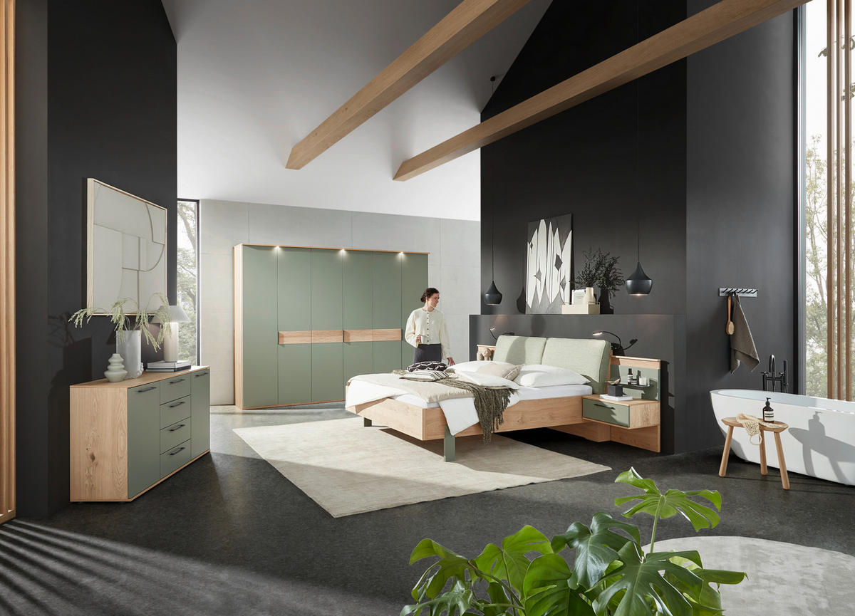 BETTANLAGE 180/200 cm  in Eichefarben, Olivgrün  - Eichefarben/Olivgrün, Design, Holz/Holzwerkstoff (180/200cm) - Dieter Knoll