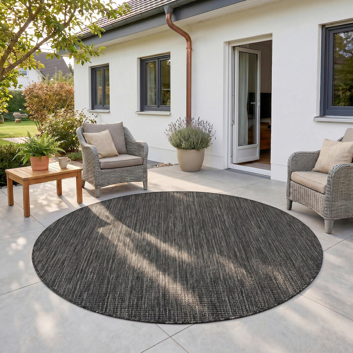 OUTDOORTEPPICH  Wohnzimmer 80 cm MIRA Schwarz rund  - Schwarz, Design, Textil (80cm) - Ayyildiz 