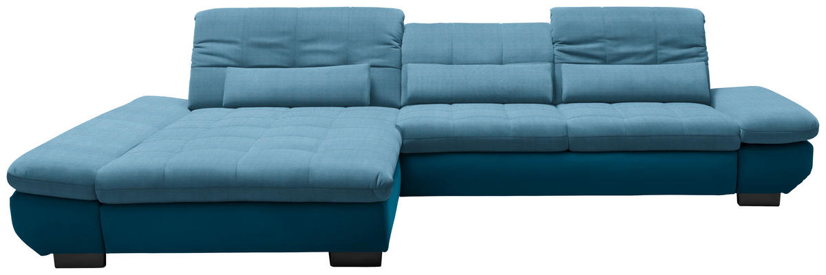 ECKSOFA in Mikrofaser Hellblau  204/341 cm  - Schwarz/Hellblau, Design, Textil/Metall (204/341cm) - Xora