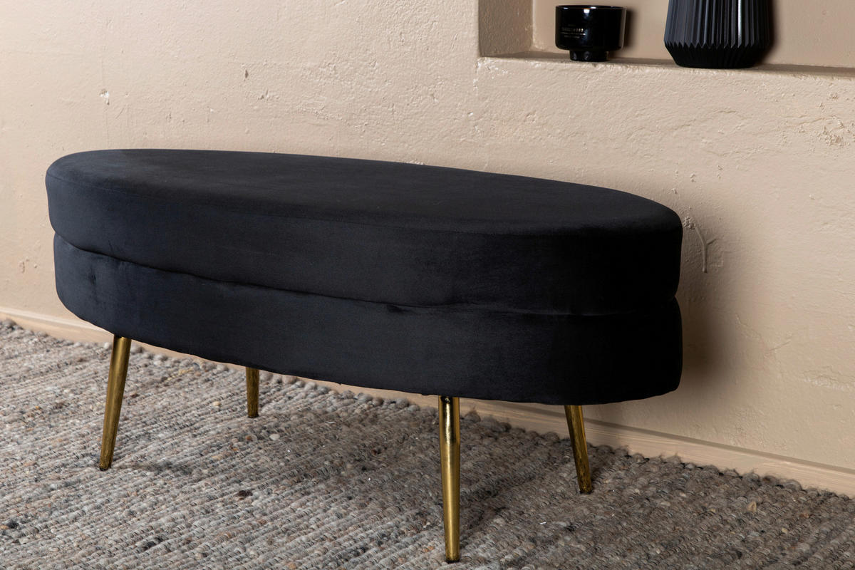 BÄNK i metall, textil svart, guldfärgad  - svart/guldfärgad, Design, metall/textil (100/41/40cm) - Livetastic