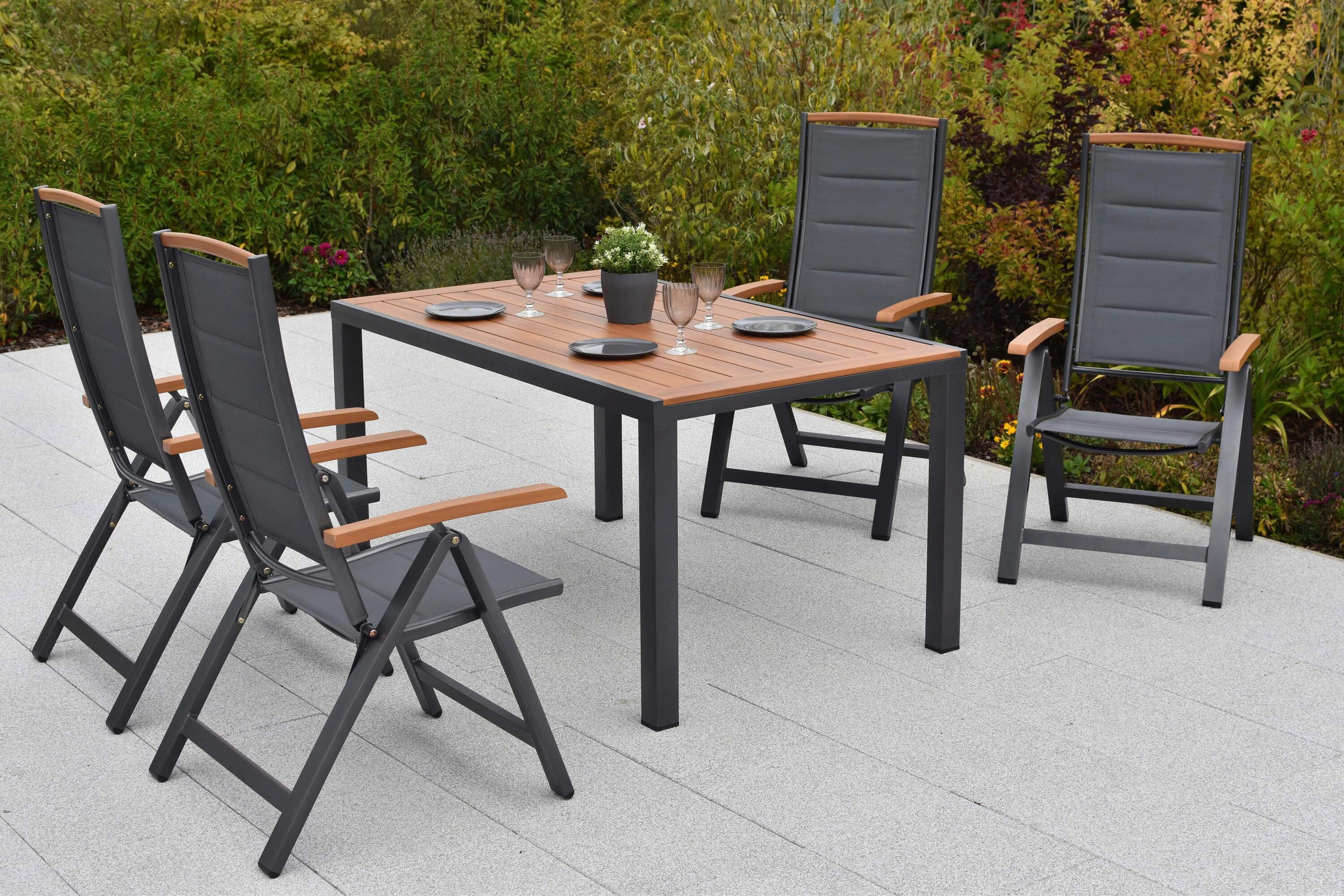 GARTENTISCHGRUPPE  - Graphitfarben/Naturfarben, KONVENTIONELL, Textil/Metall - Gardenson