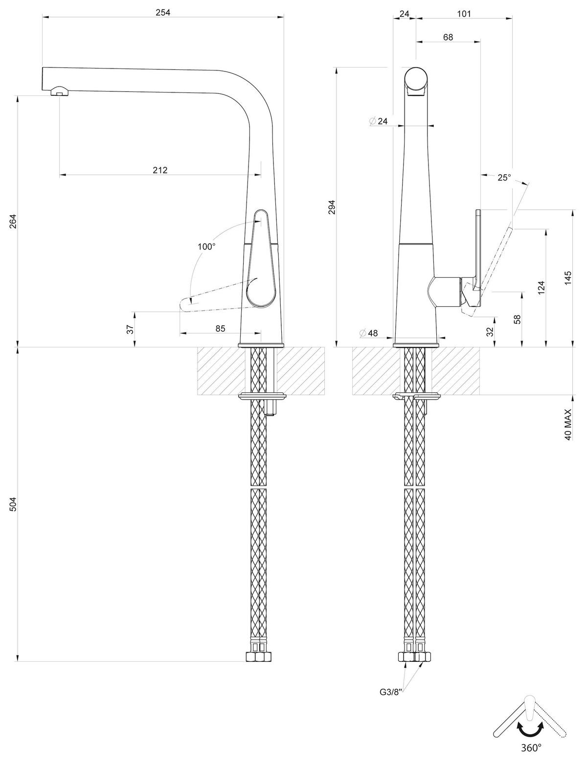 KÜCHENARMATUR Tono  - Edelstahlfarben, Basics, Metall (9,5/29,4/25,4cm) - Systemceram