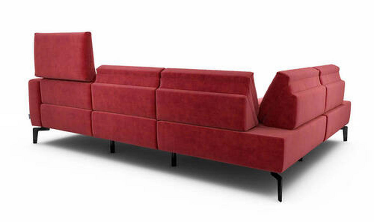 ECKSOFA in Samt Rot  193/256 cm  - Rot/Schwarz, Design, Textil/Metall (193/256cm) - SENSOO