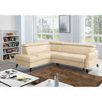 ECKSOFA Beige Echtleder Lederlook  - Beige/Schwarz, Design, Leder/Holz (199/244cm) - Livetastic