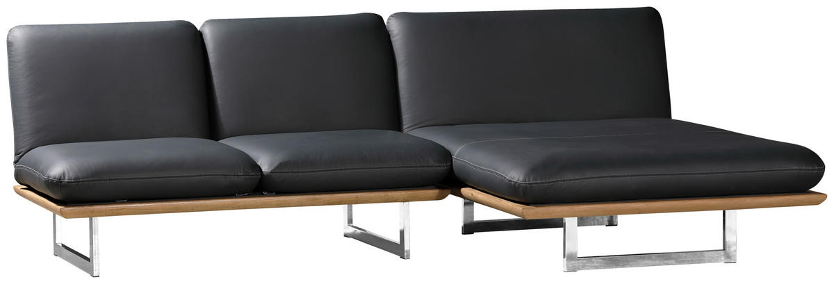 OTTOMANE in Echtleder Schwarz  - Chromfarben/Schwarz, Design, Leder/Holz (134/92/165/218cm) - Dieter Knoll