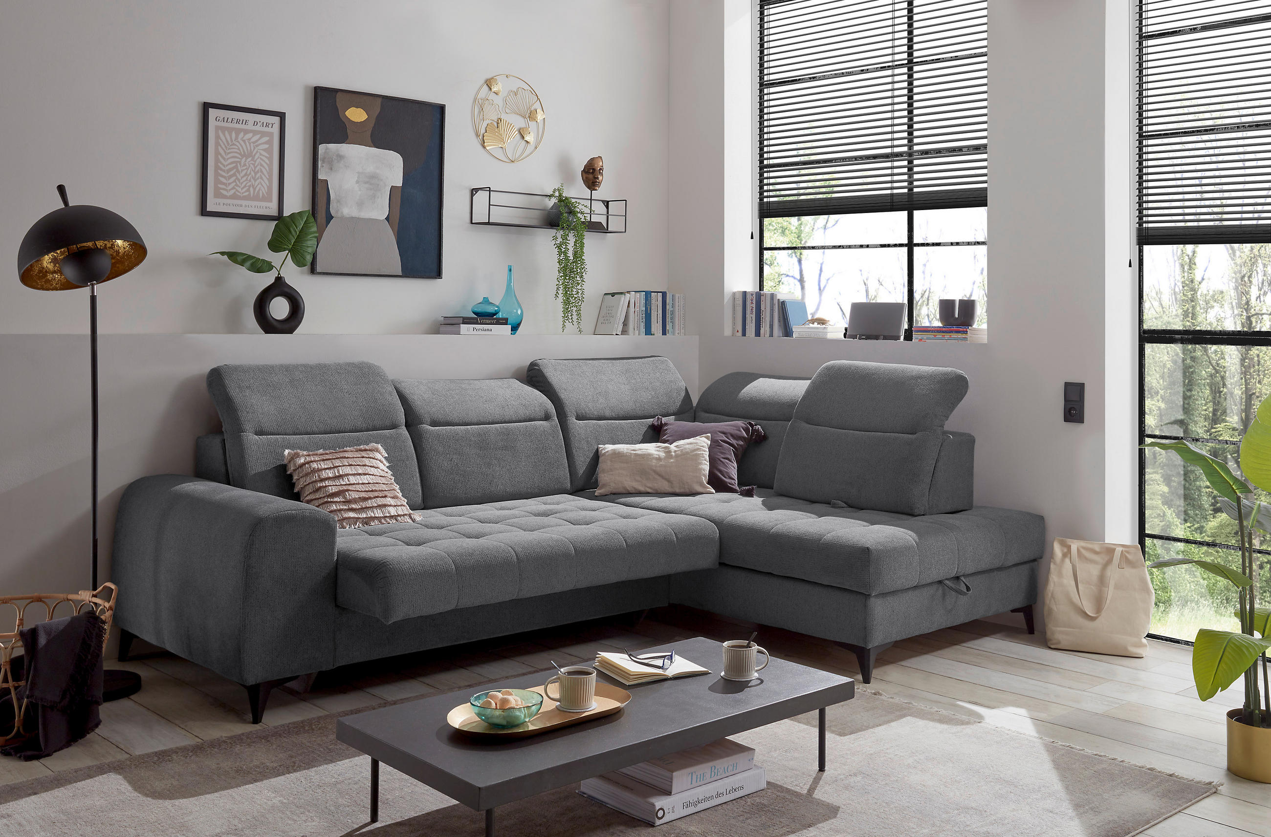 ECKSOFA in Webstoff Anthrazit  - Anthrazit/Schwarz, Konventionell, Kunststoff/Textil (282/200cm) - MID.YOU
