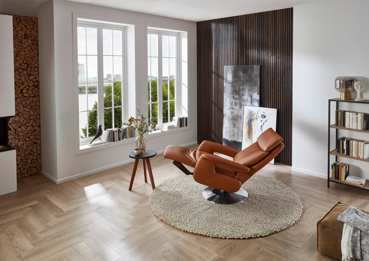 RELAXSESSEL in Leder Braun  - Edelstahlfarben/Braun, Design, Leder/Metall (78/112/85cm) - Cantus
